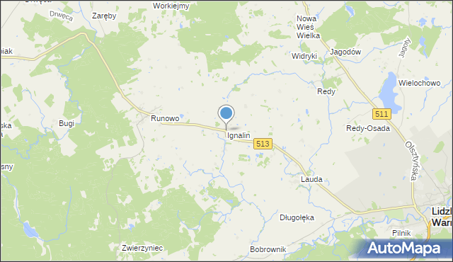 mapa Ignalin, Ignalin gmina Lidzbark Warmiński na mapie Targeo